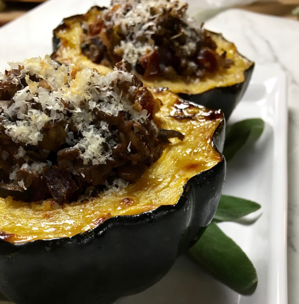 Vegan Portobello and Sage Stuffed Acorn Squash