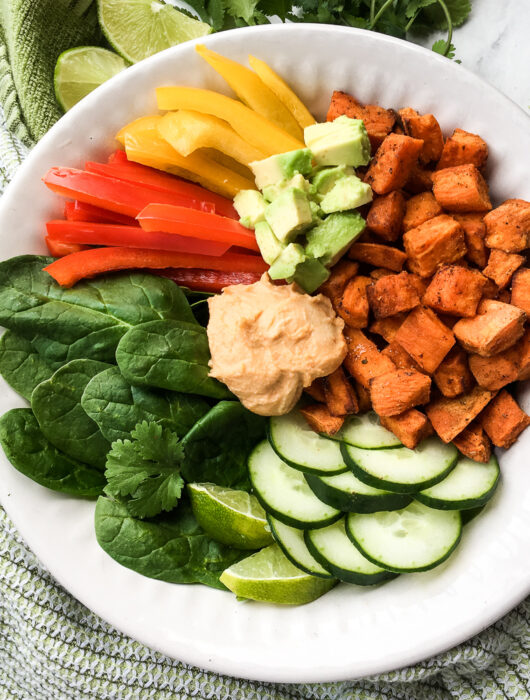 Sweet Potato Buddha Bowl with Sriracha Hummus