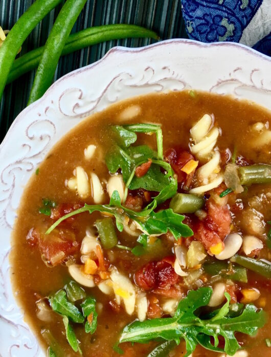 Vegan Minestrone Soup with Fresh Arugula