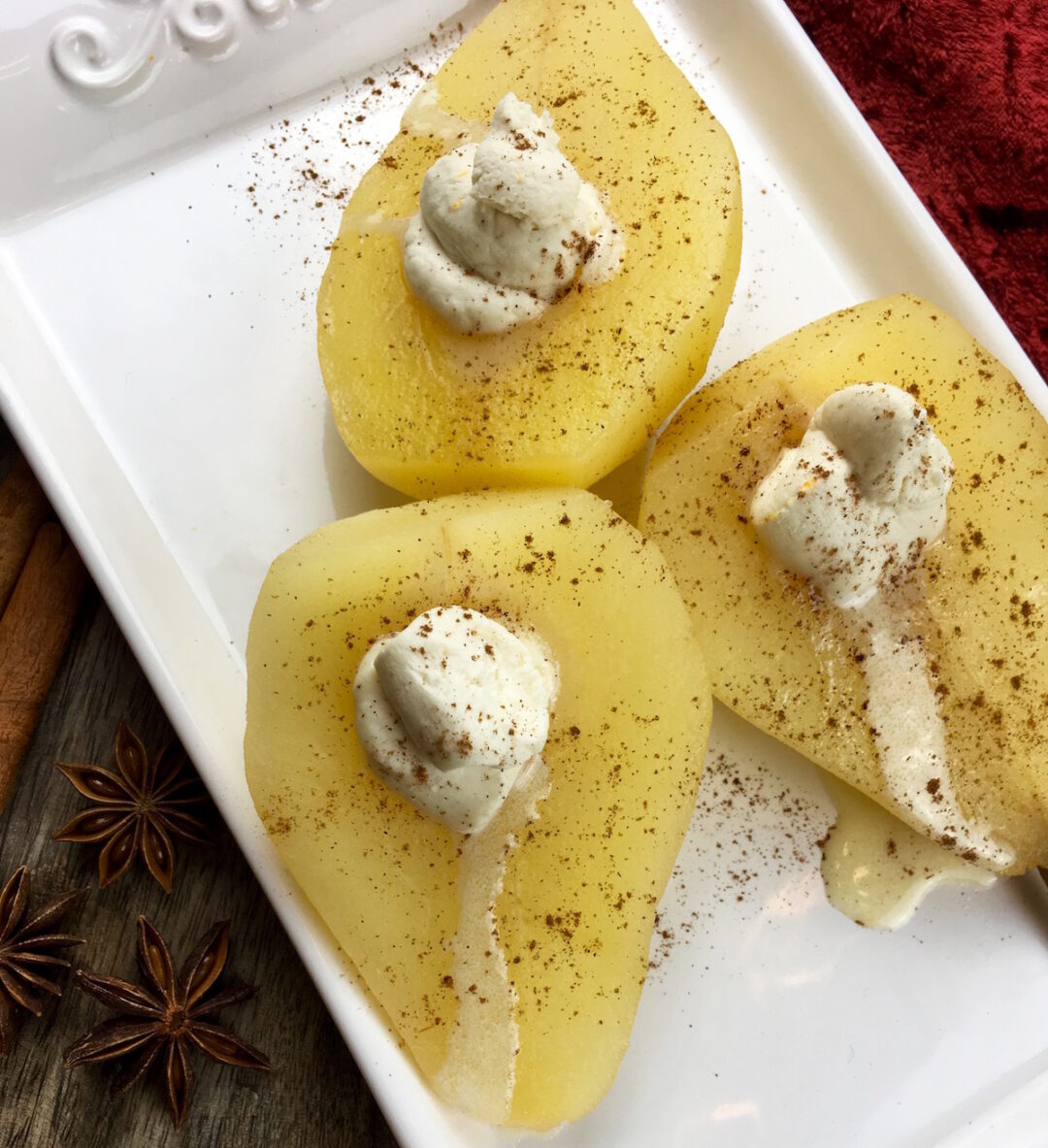 Poached Pears with Honey Mascarpone Cream