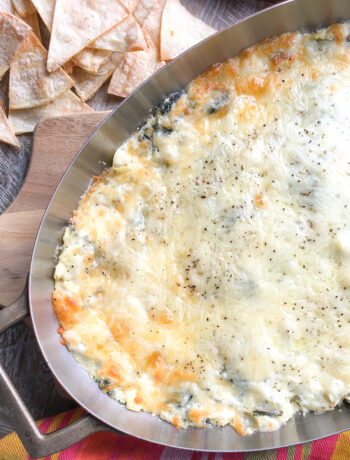 Spinach Artichoke Dip with Homemade Tortilla Chips