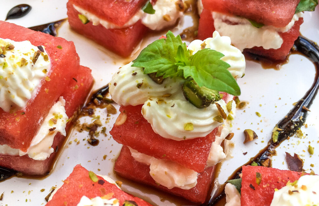 Vegetarian Watermelon, Feta, & Basil Bites