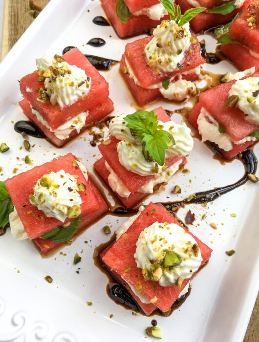 Layered Watermelon, Feta, & Basil Bites