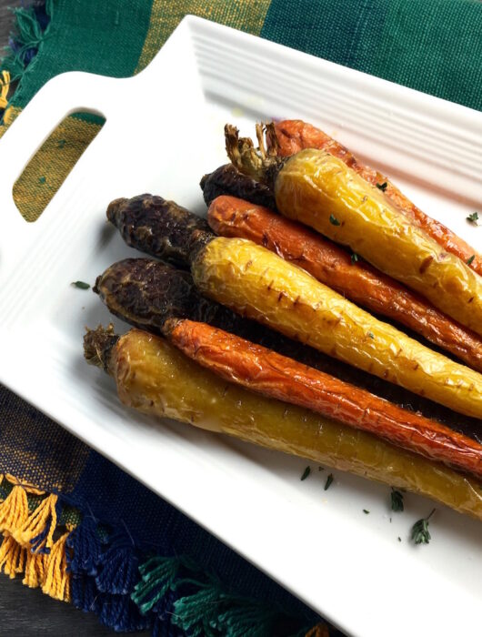 vegan multi-color roasted carrots