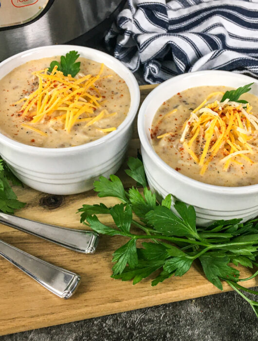 Vegetarian Instant Pot "Cheeseburger" Soup